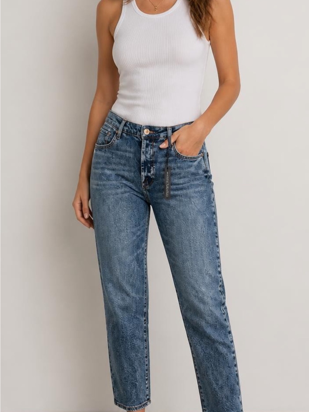 See Thru Soul Jeans Womens Sz 34x30.5 Med Wash High Rise Relaxed Straight Denim